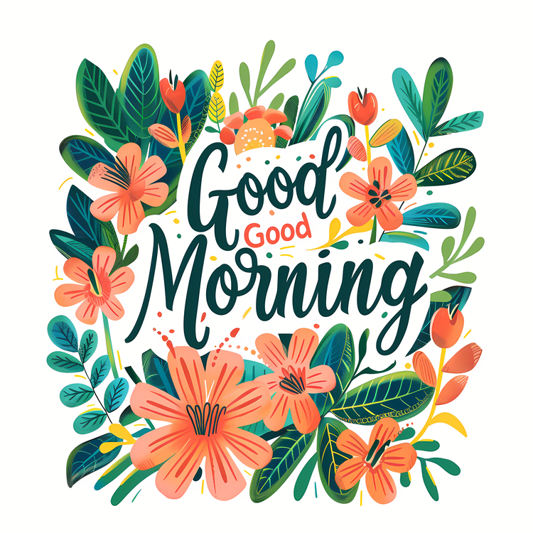 Good Morning,Floral Design,Hand Lettered Text