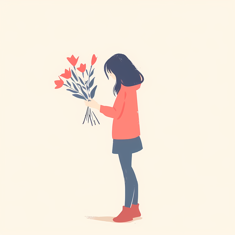 Girl Holding Flowers,Human,Woman