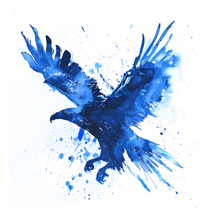 Watercolor Painting Eagle,Blue,Splattered
