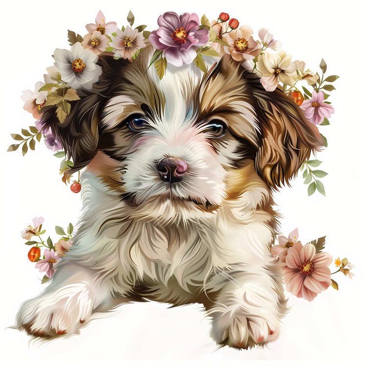 Puppy Day,Puppy,Floral Wreath
