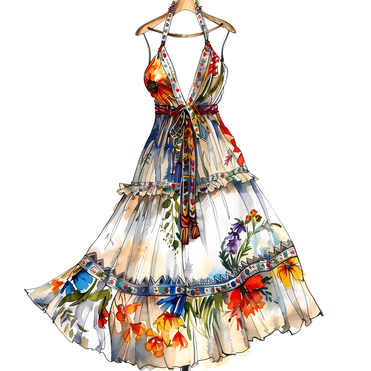 Boho Dress,Floral,Colorful