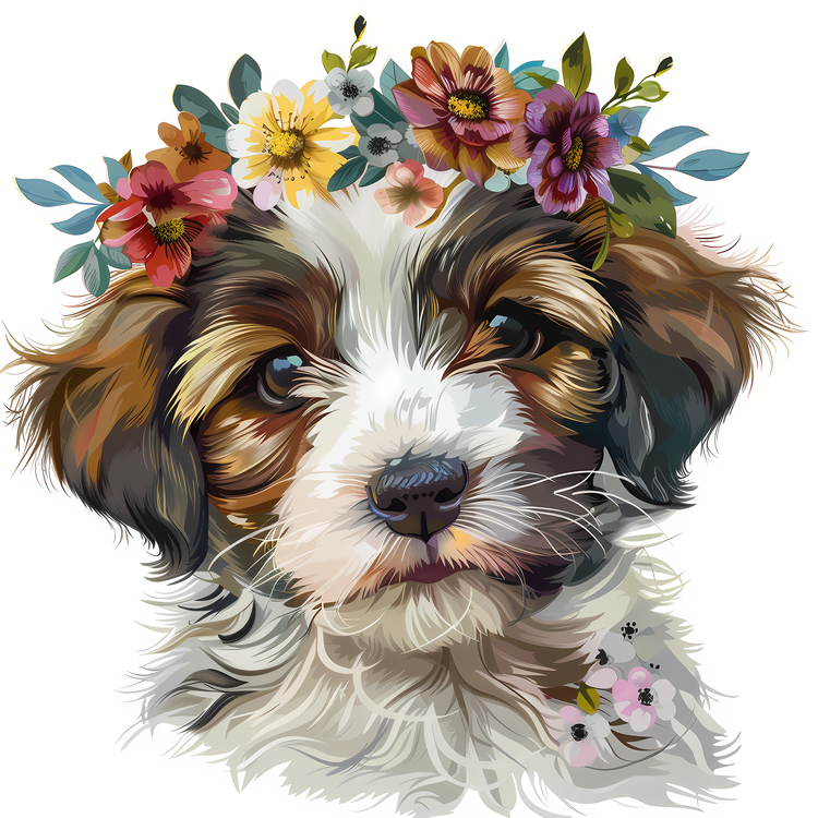 Puppy Day,Floral Crown,Brown Puppy