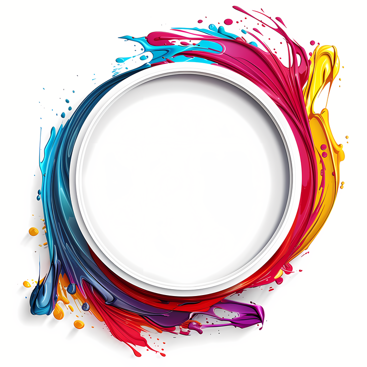 Round Frame,Colorful Paint Splatters,Circular Frame