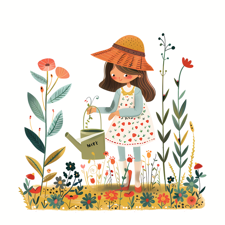 Gardening,Arbor Day,Little Girl With Watering Can