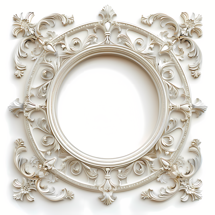 Round Frame,Ornate,White Frame