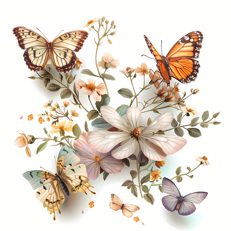 Butterflies,Flowers,Leaves