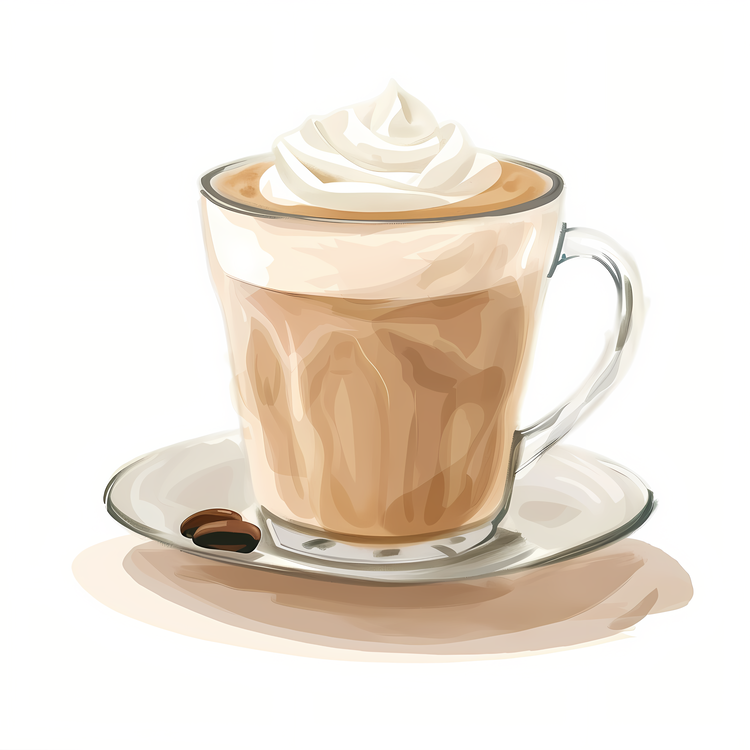 Flat White Coffee Drink,White Background,Hand Drawn