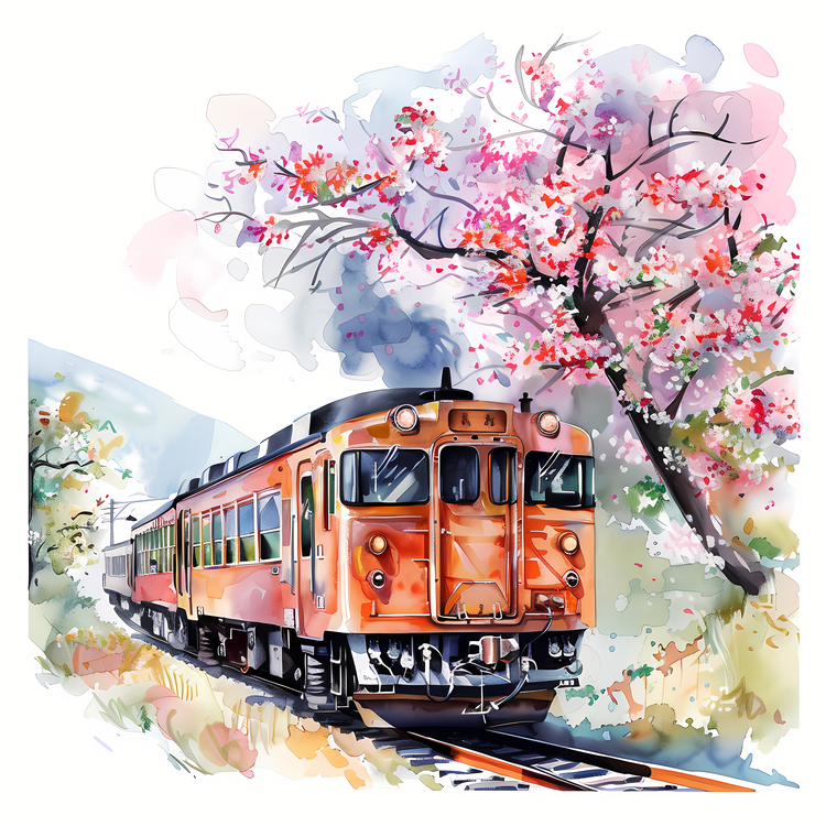 Spring,Train,Painting
