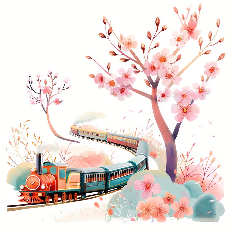 Spring,Train,Colorful