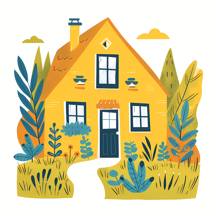 House,Yellow House,House With Flowers