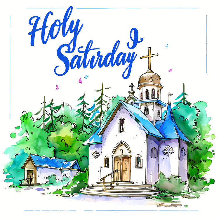 Holy Saturday,Church,Watercolor Painting