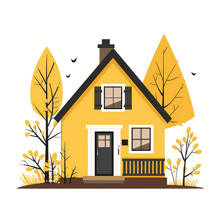House,Yellow,Fall