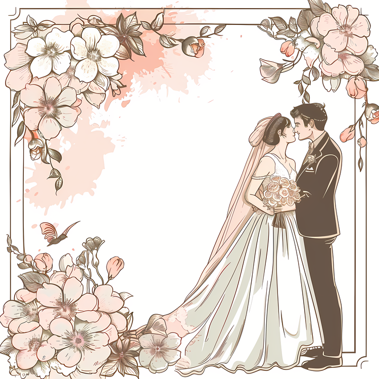 Wedding Frame,Vector Illustration,Watercolor Floral Background