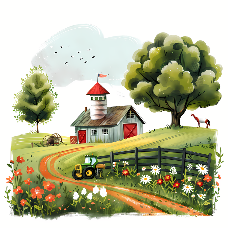 Spring Farming Life,Farmhouse,Barn