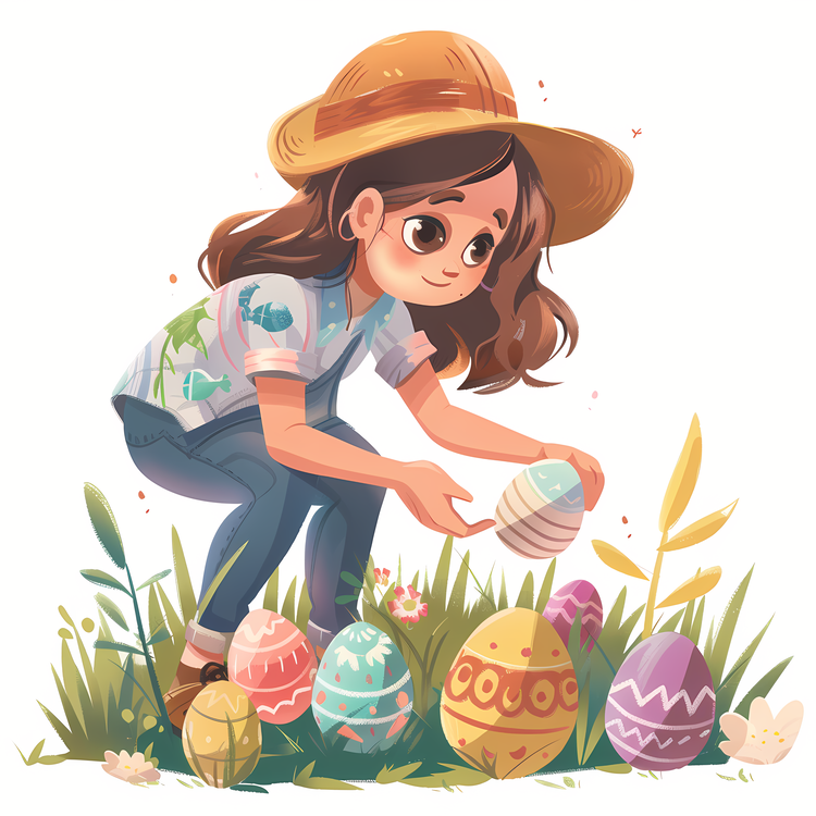 Easter Egg Hunting,Girl With Easter Eggs,Easter Egg Hunt