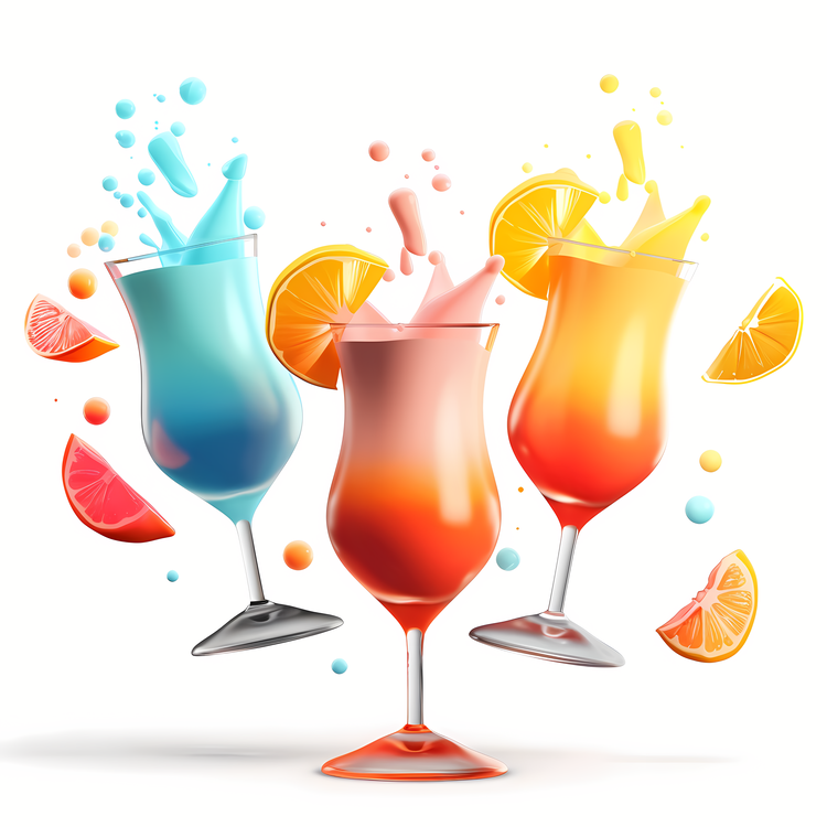 Cocktail Day,Colorful Drinks,Splashes Of Orange And Blue