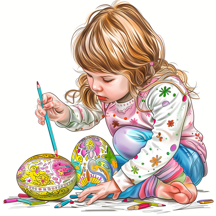 Coloring Easter Egg,Girl Painting,Easter Egg