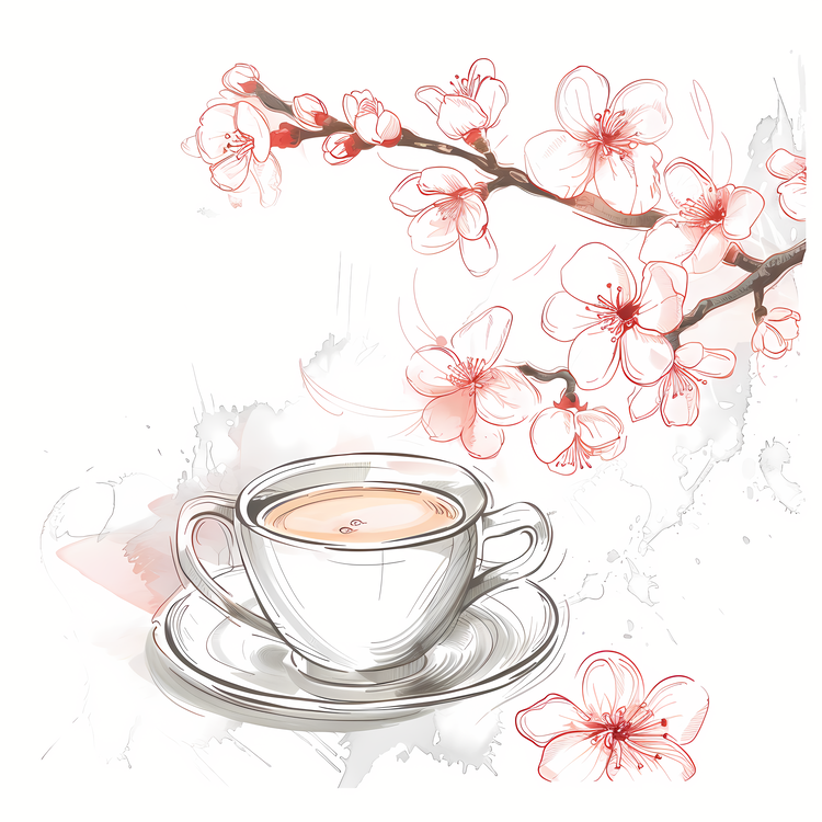 Spring,Coffee,Cherry Blossom
