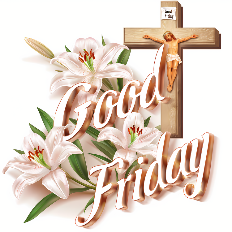 Good Friday,With A Cross And White Lilies,Good Friday Greetings