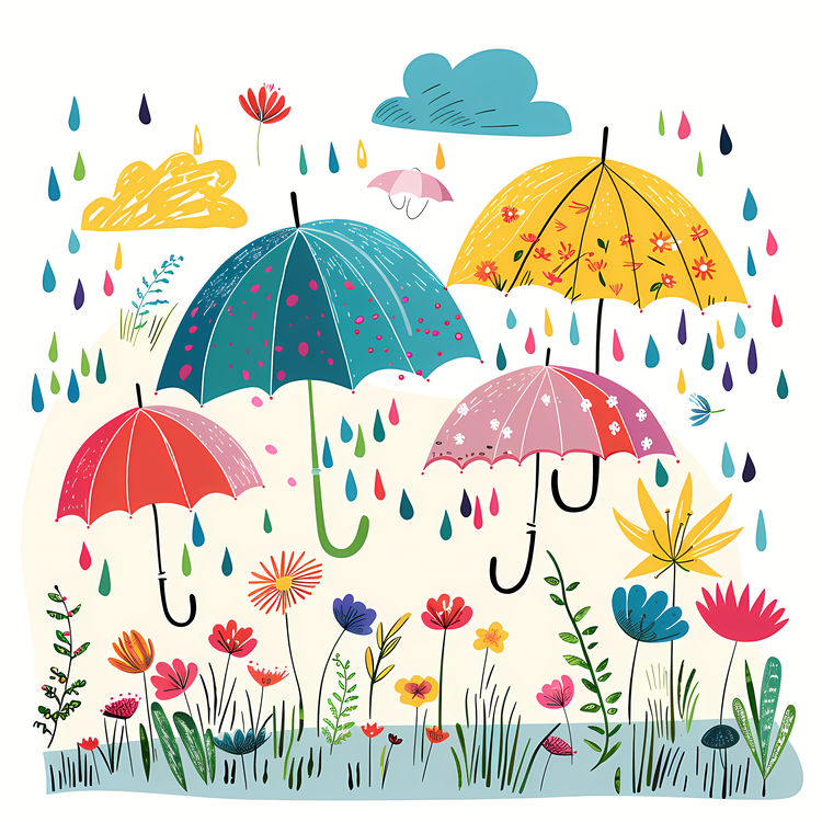Spring,Rainy Day,Umbrellas