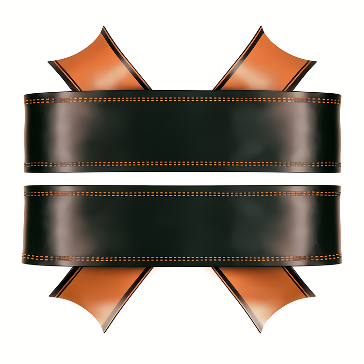 Ribbon Banner,Black Leather Ribbon,Orange Stitching