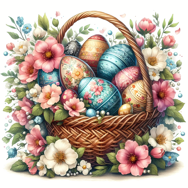 Easter Egg Hunting,Easter Basket,Flowers
