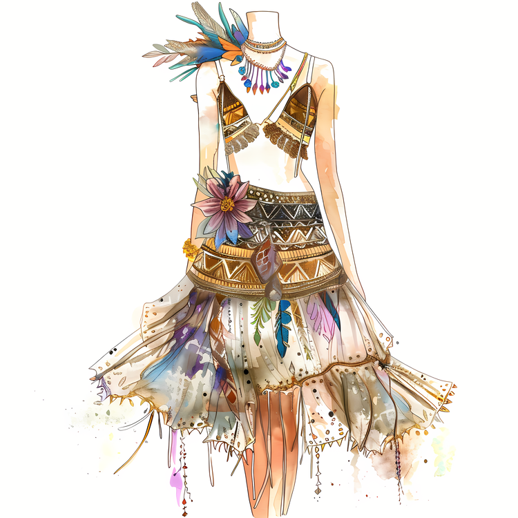 Boho Dress,Watercolor Illustration,Fashion Illustration