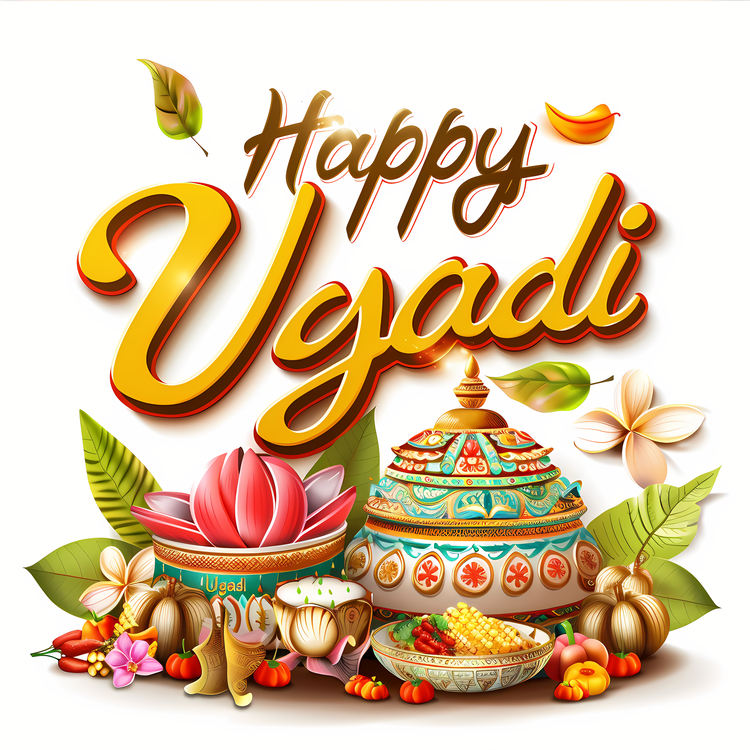 Happy Ugadi,Festive Design For Ugadi,Joyful Painting For Ugadi