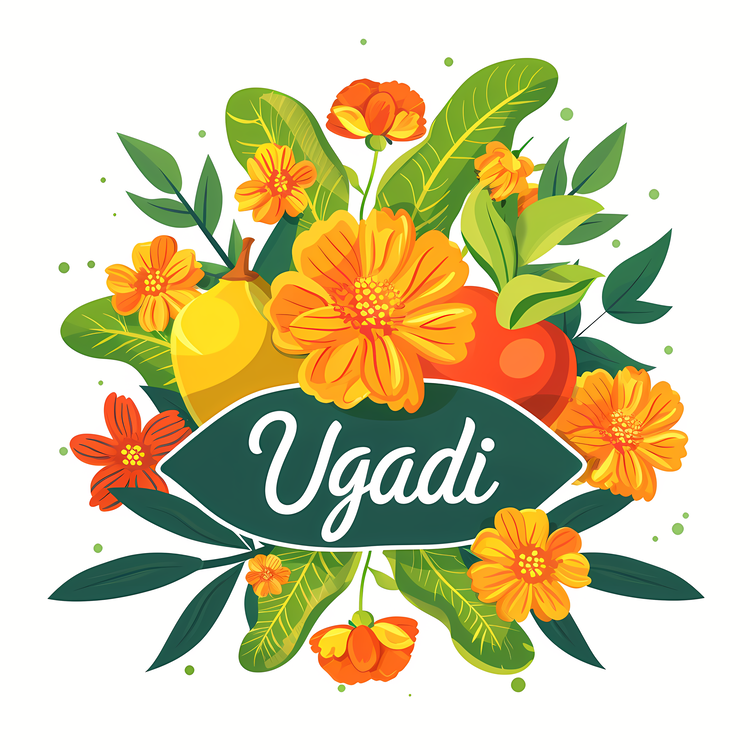Happy Ugadi,Yellow,Orange