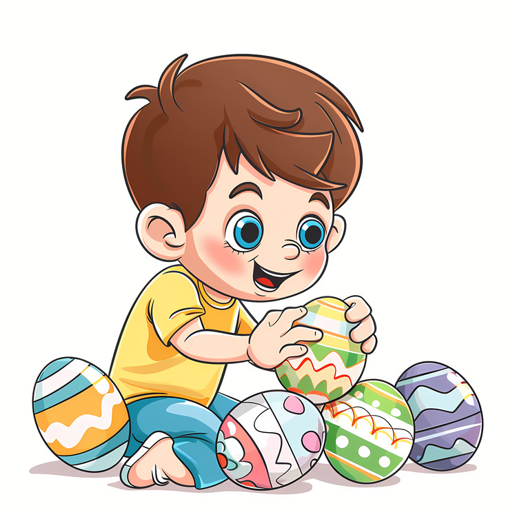 Coloring Easter Egg,Cartoon,Boy