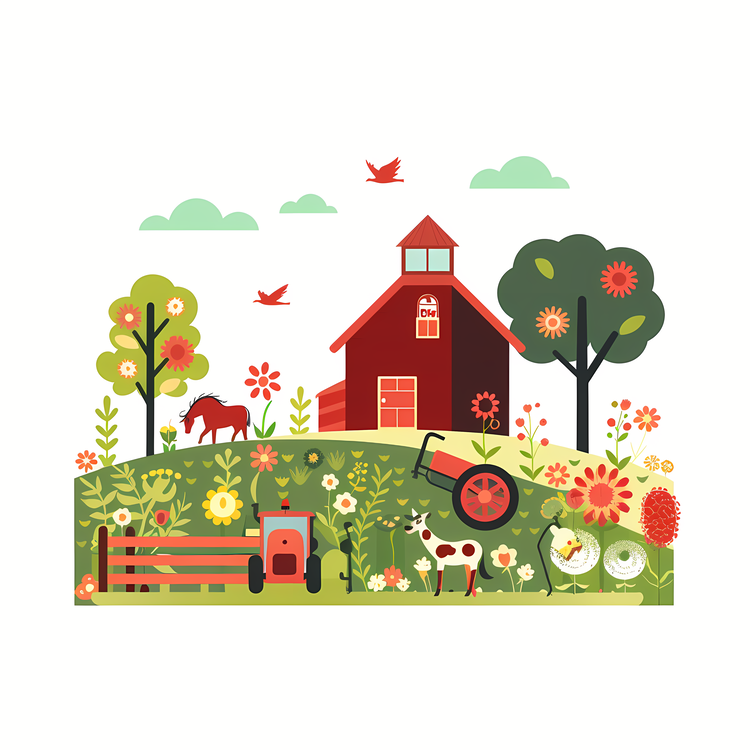 Spring Farming Life,Farmhouse,Red Barn
