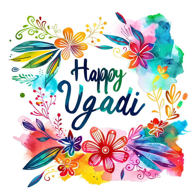 Happy Ugadi,Indian Festival,Colorful Watercolor