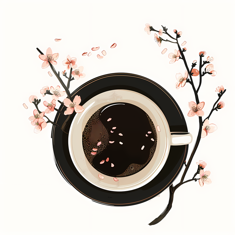 Spring,Coffee,Flowering Cherry Blossoms