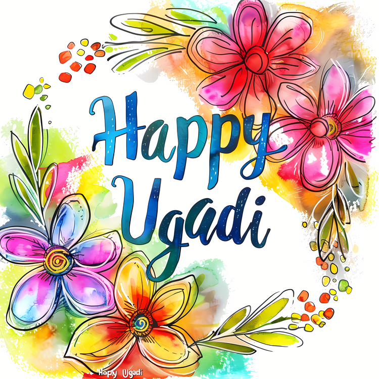 Happy Ugadi,Watercolor,Floral