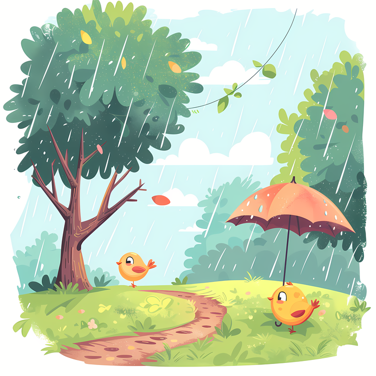 Spring,Rainy Day,Cartoon