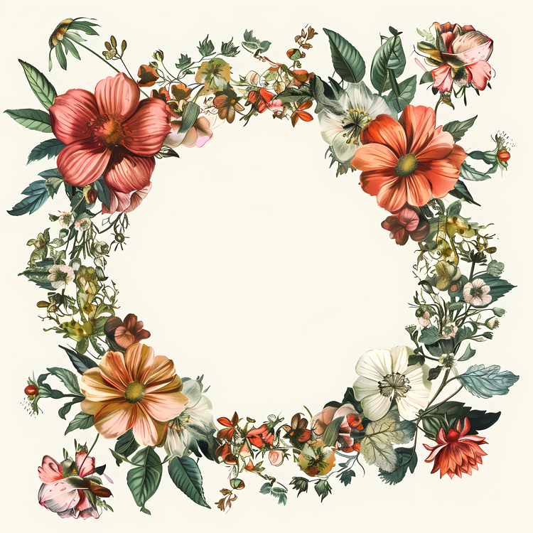 Round Frame,Floral Wreath,Botanical