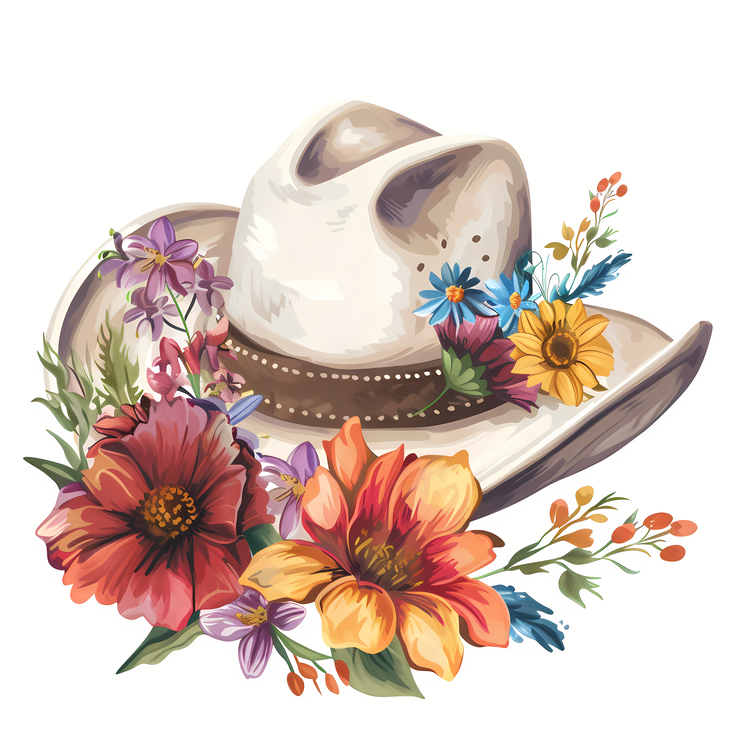 Boho Style Hat,Floral Hat,Cowboy Hat