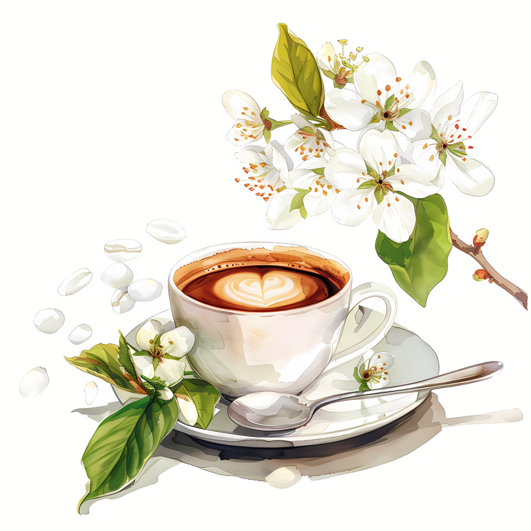 Spring,Coffee,Cup Of Coffee With A Leaf