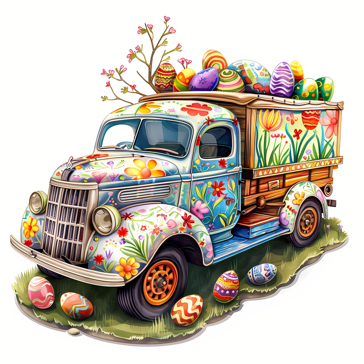 Easter Truck,Painted Truck,Wooden Truck