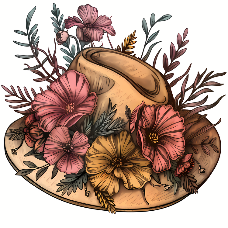 Boho Style Hat,Floral,Bouquet