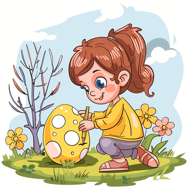 Coloring Easter Egg,Cartoon,Girl