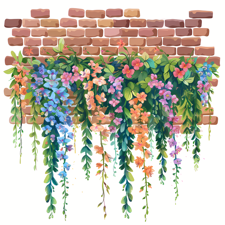 Brick Wall,Watercolor,Floral Arrangement