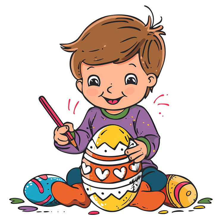 Coloring Easter Egg,Happy Child,Colorful Easter Eggs