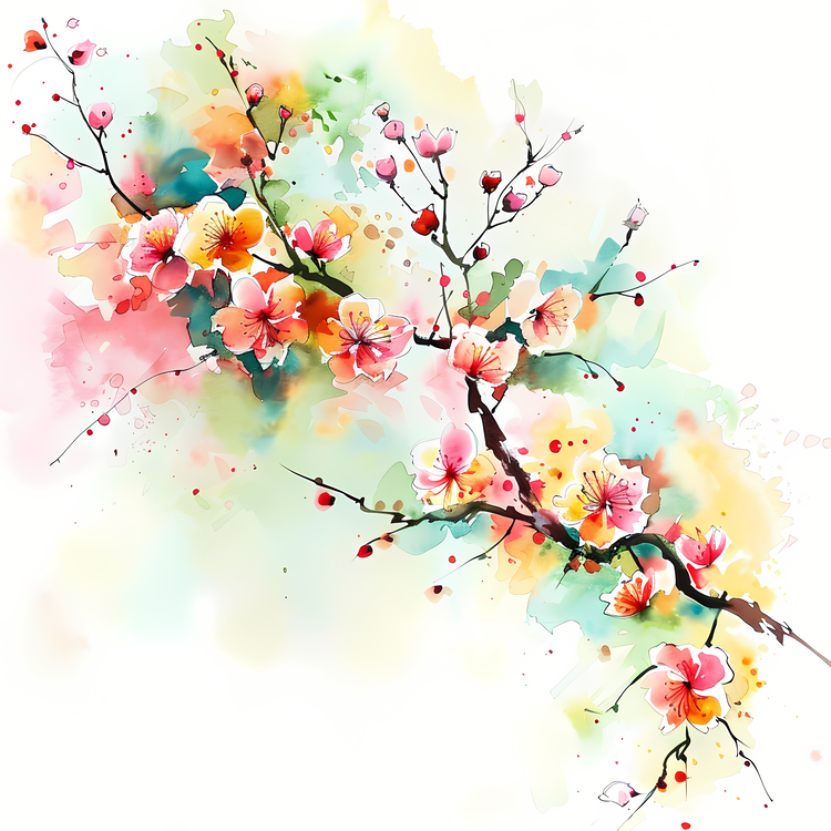 Spring,Watercolor,Floral Painting