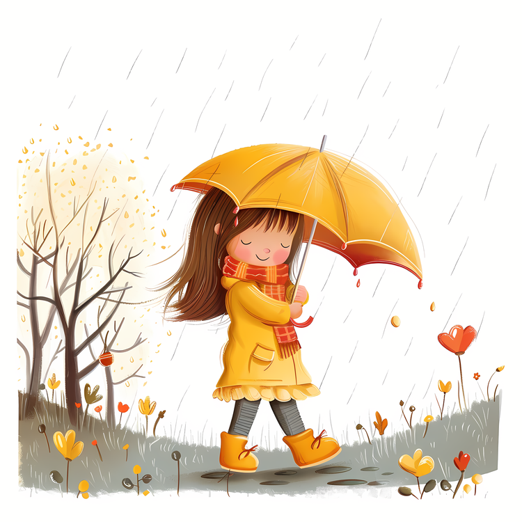 Spring,Rainy Day,Little Girl