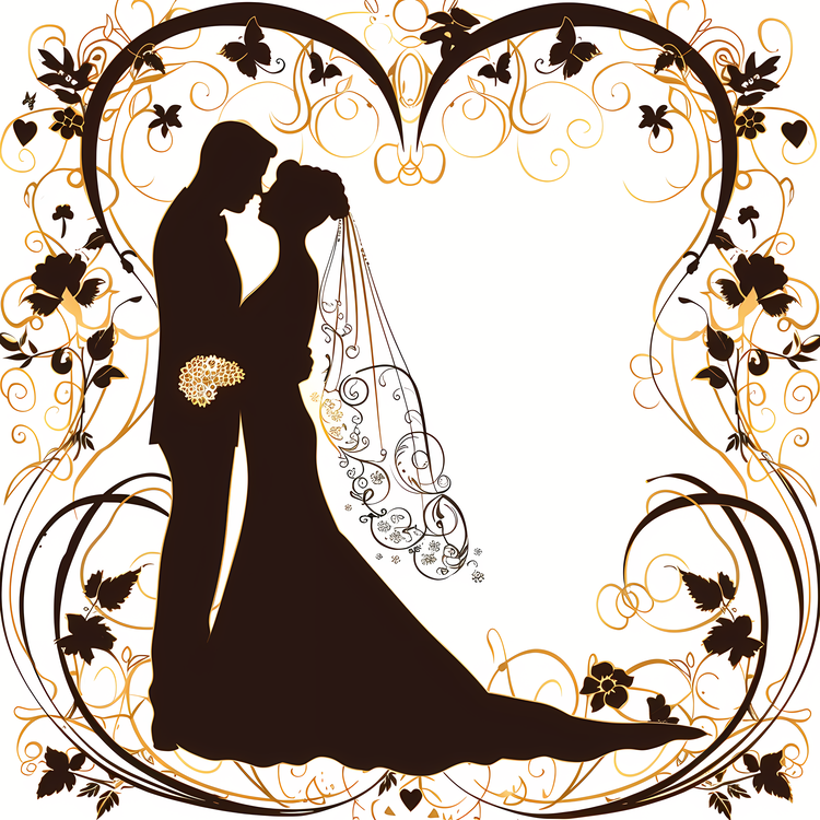 Wedding Frame,Silhouette,Black And White