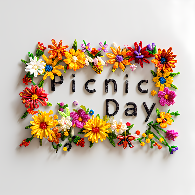 Picnic Day,Flower Wreath,Colorful Floral Design