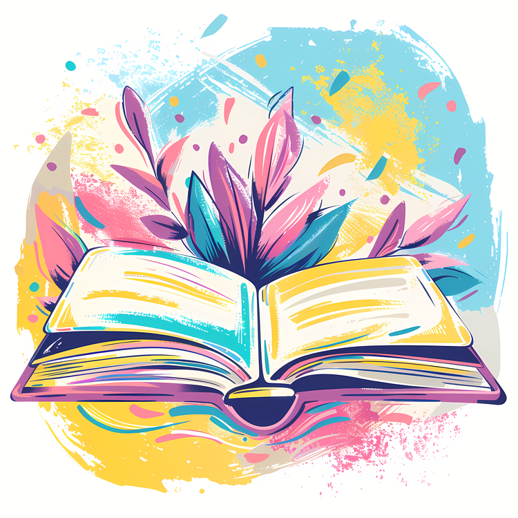 Open Book,Colorful Background,Messy Brush Strokes