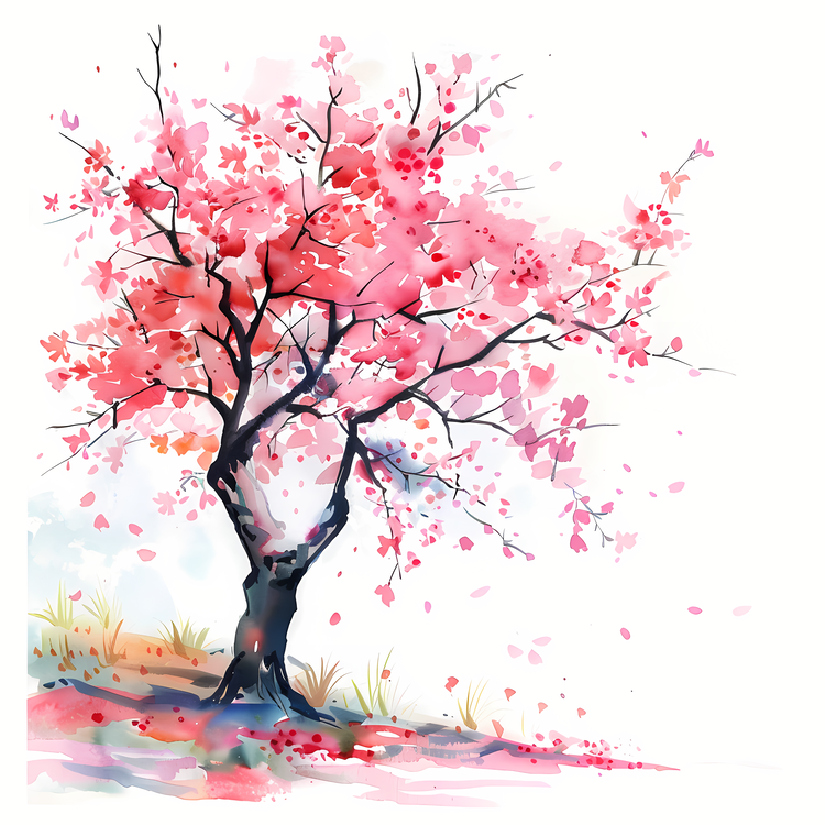 Spring,Watercolor,Blossoming Tree