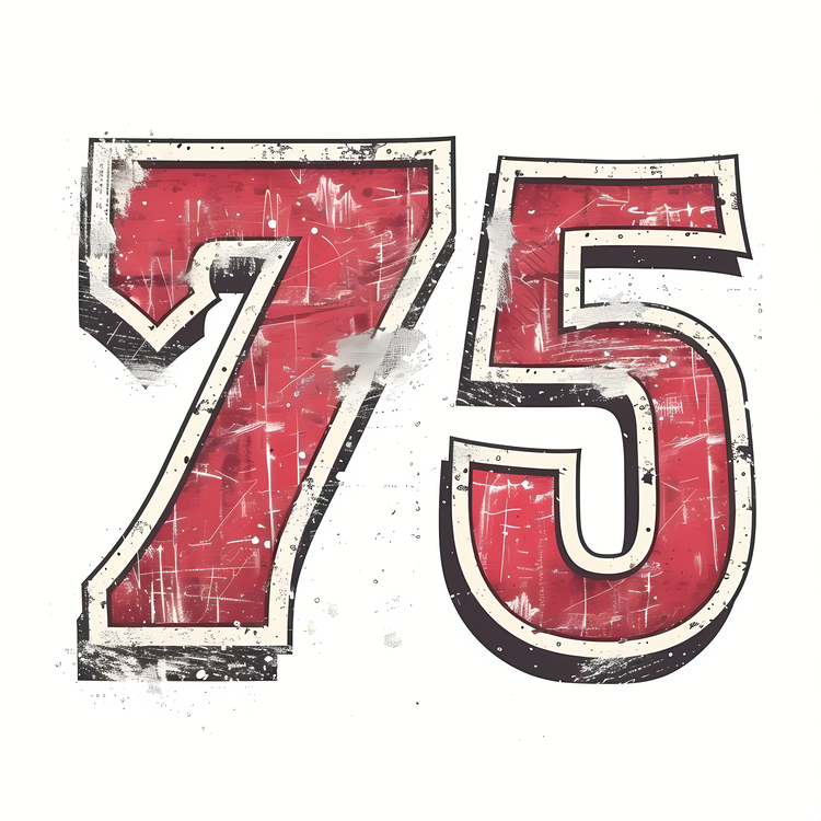 Number 75 Art Design,Rusted,Red